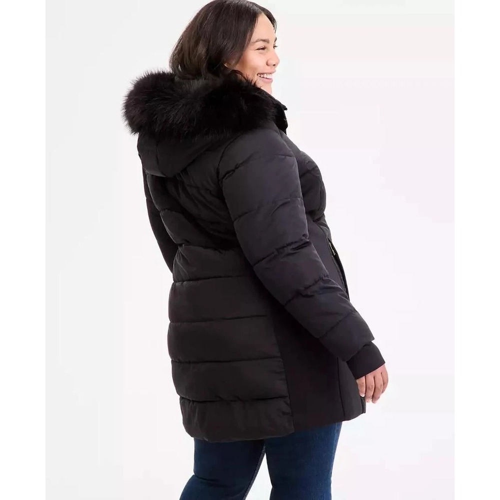 Michael Kors Coat Womens 1X Black Quilted Puffer Hooded Plus Size Winter Jacket